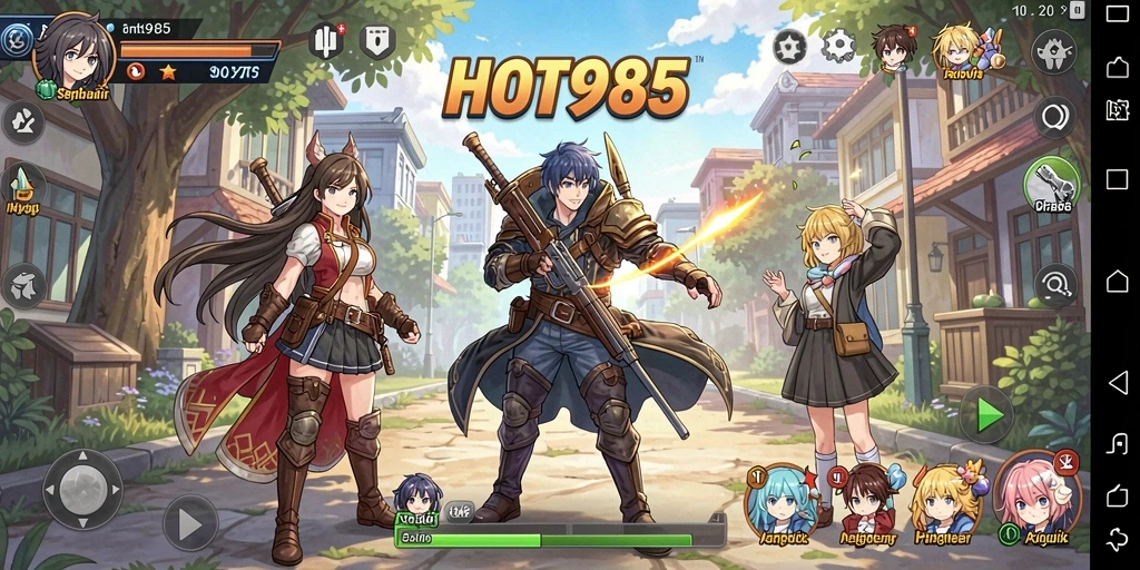 Screenshot gameplay HOT985 menampilkan karakter Anime dalam aksi yang mendebarkan.