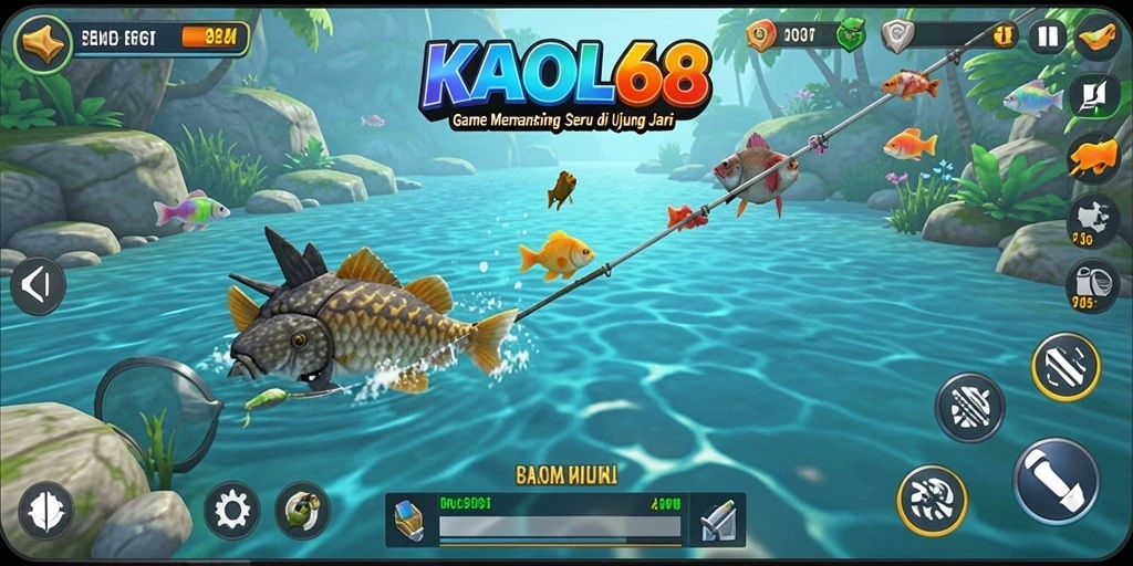 Screenshot menampilkan gameplay KAOL68 dengan suasana memancing yang seru.