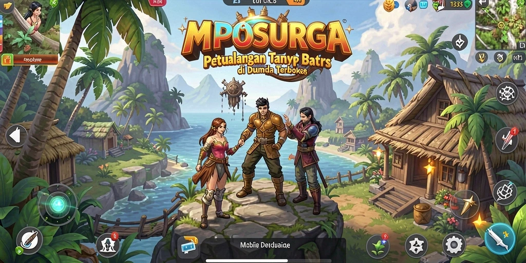 Tampilan gameplay MPOSURGA menunjukkan petualangan di dunia terbuka yang luas.