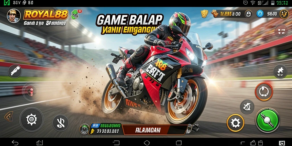 Tampilan gameplay seru dari ROYAL88 dengan balapan motor yang intens.