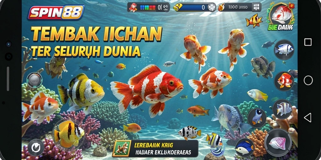 Tangkapan layar utama SPIN88 menampilkan aksi menembak ikan yang seru.
