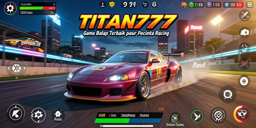 Tampilan gameplay seru dari TITAN777 saat balapan di lintasan yang menantang.