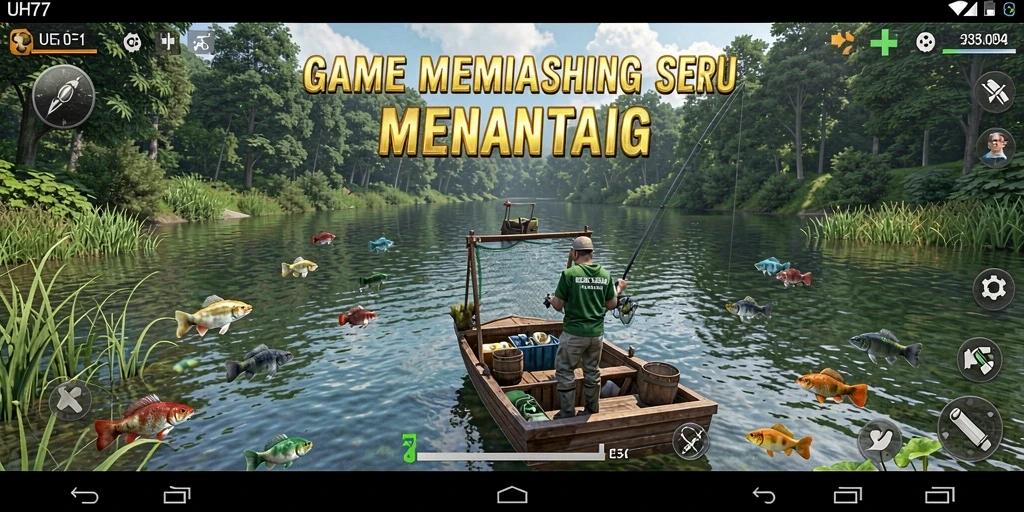 Tampilan gameplay UH77 dengan aksi memancing yang seru.